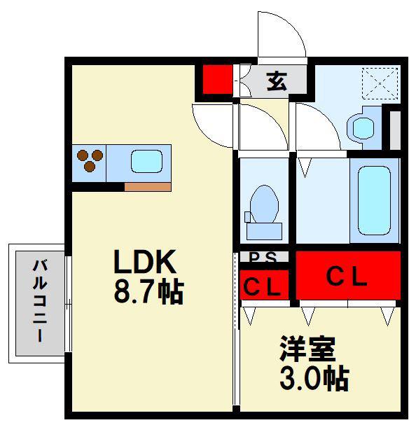 DROOM桜 本城(1LDK/2階)の間取り写真