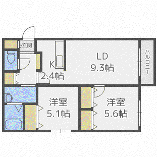 パラッツオN11(2LDK/3階)の間取り写真