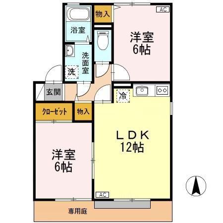 ヴューライラック(2LDK/1階)の間取り写真