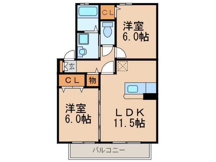 ウィルモア仲原(2LDK/1階)の間取り写真
