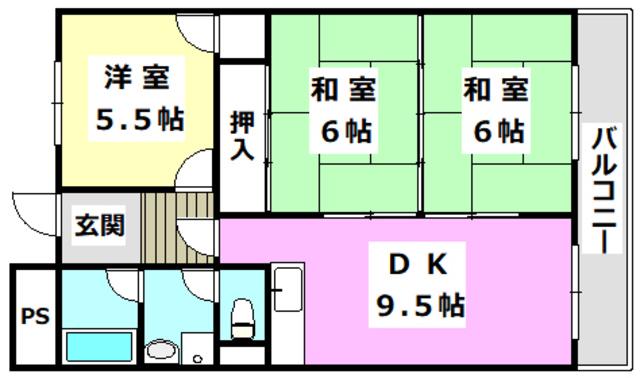ユーハイツ長野(3DK/1階)の間取り写真
