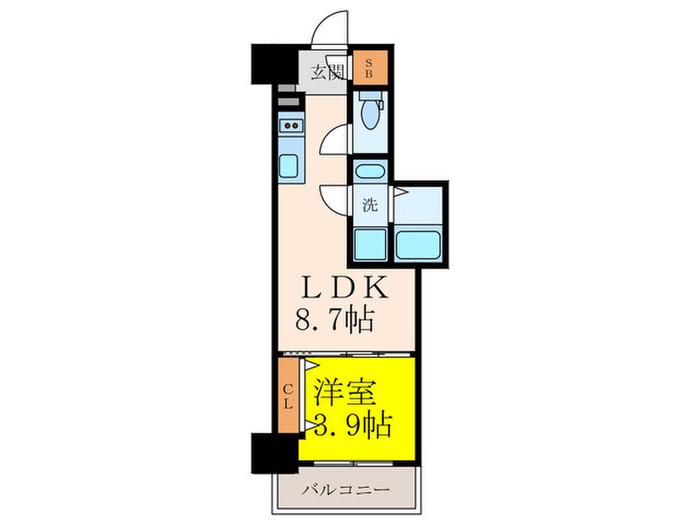 クローバー・グランツ都島(1LDK/2階)の間取り写真