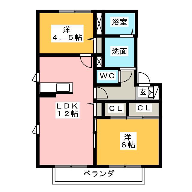 ディアス クレール(2LDK/2階)の間取り写真