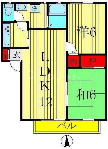エクセランスビレッジA棟(2LDK/2階)の間取り写真