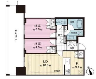 ブランズタワー芝浦(2LDK/26階)の間取り写真