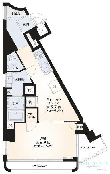 シャンボール旗の台(1DK/2階)の間取り写真