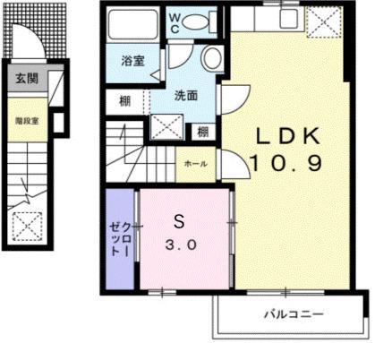 フェリシオフリーデ(1LDK/2階)の間取り写真
