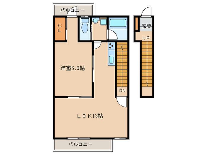 GREEN CASA S(1LDK/2階)の間取り写真