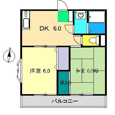 ヴィラ舟入A棟(2DK/3階)の間取り写真
