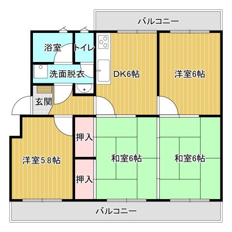 エメラルドマンション安古市(4DK/5階)の間取り写真