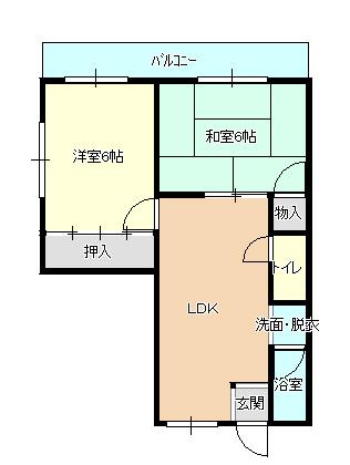 コーポみむろ(2DK/3階)の間取り写真