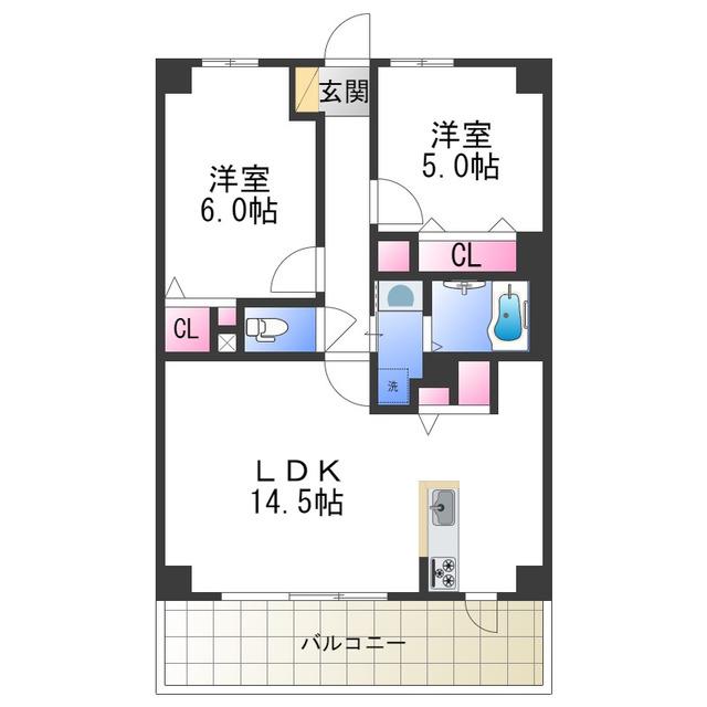 ドーマ泉大津(2LDK/6階)の間取り写真
