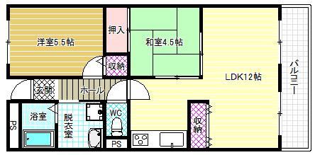 クレアヤマモト(2LDK/1階)の間取り写真