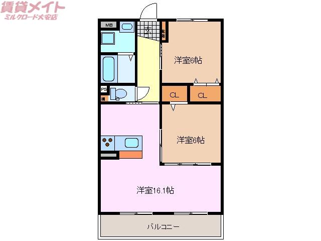 エムズ フレッチェ(2LDK/1階)の間取り写真