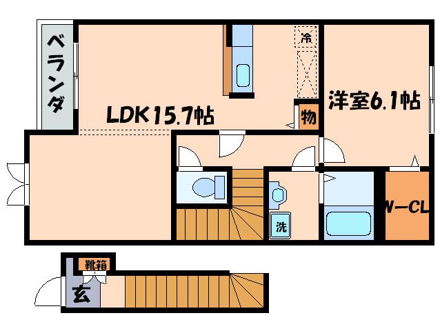響流下北池(1LDK/2階)の間取り写真