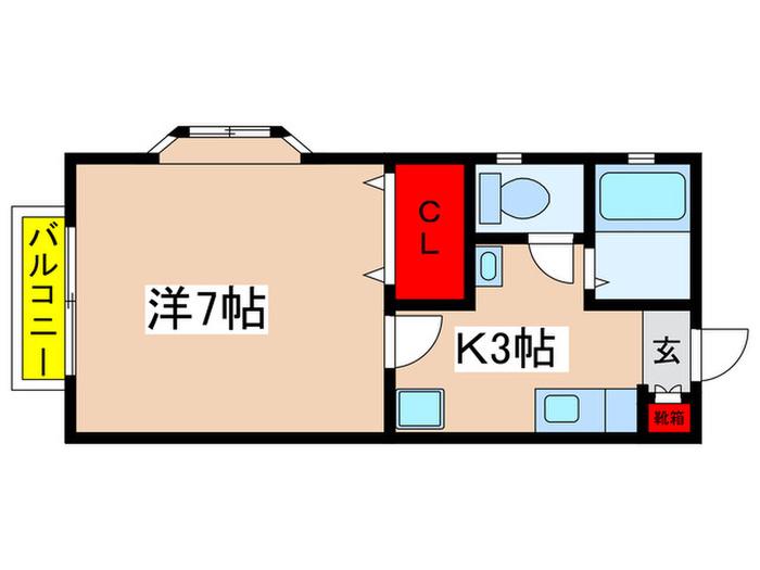 ヒルトップ百合丘(1K/2階)の間取り写真