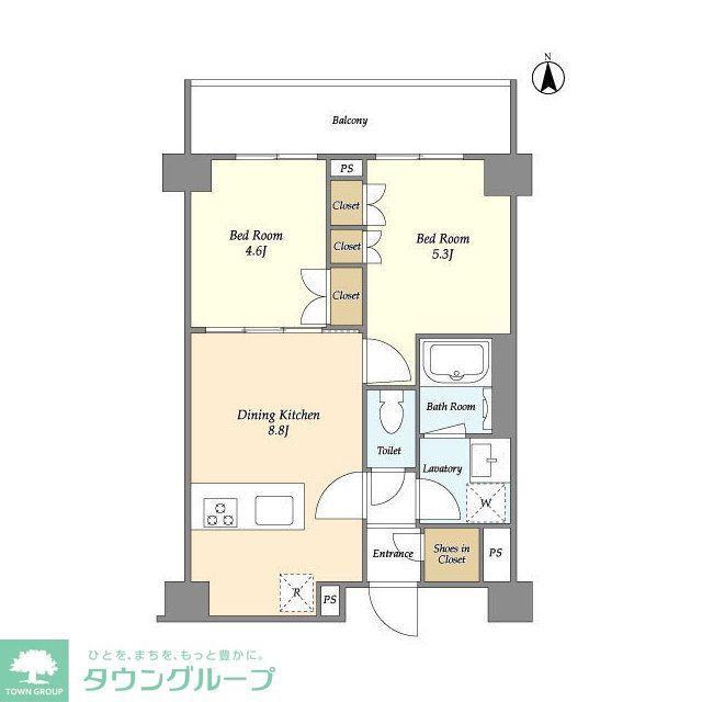 ディームス横濱神之木台(2DK/2階)の間取り写真