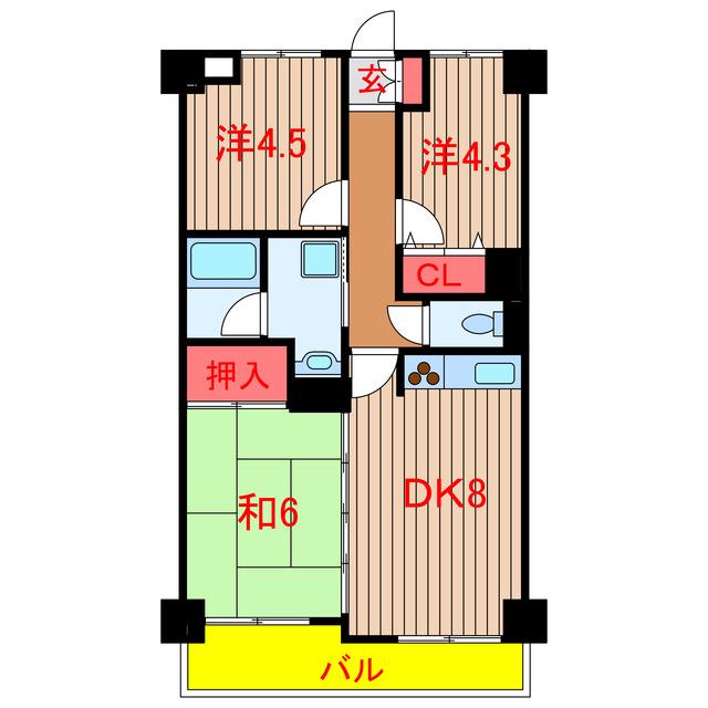 ライオンズマンション船橋三咲(3DK/3階)の間取り写真