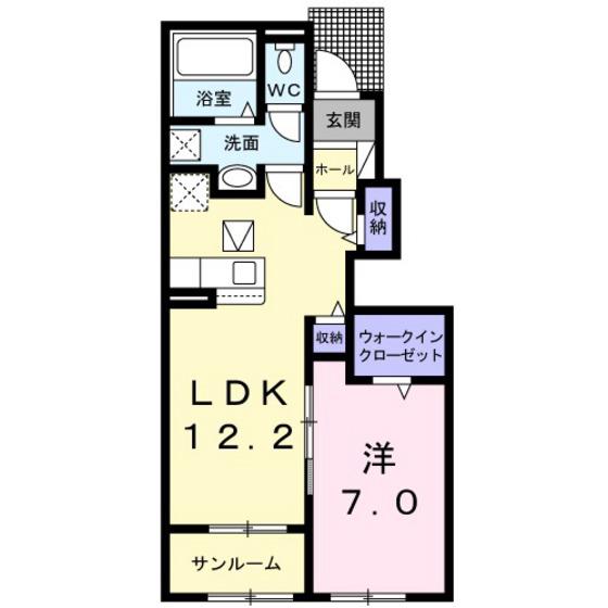 PURE ROSE B(1LDK/1階)の間取り写真
