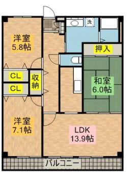 コンフォートシティ(3LDK/1階)の間取り写真