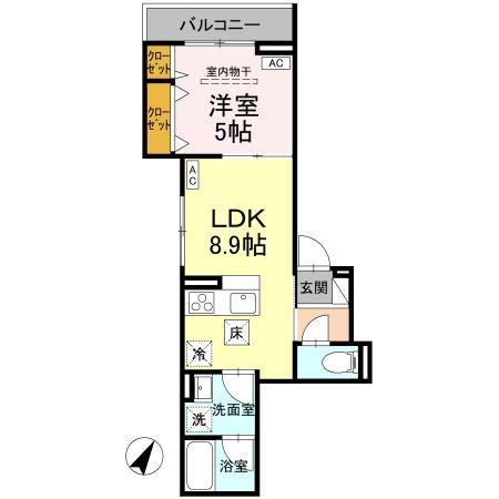 ディールーム・エム(1LDK/2階)の間取り写真