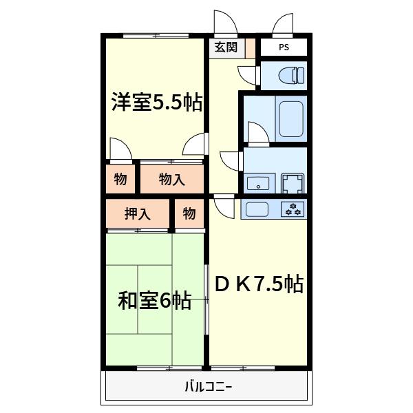 アトレーユ日吉台(2LDK/1階)の間取り写真