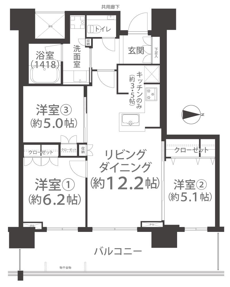 プラウドタワー岡山(3LDK/15階)の間取り写真