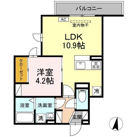 D-CRINUM 下土狩(1LDK/3階)の間取り写真