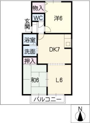 ニュー三軒家東館(2LDK/2階)の間取り写真