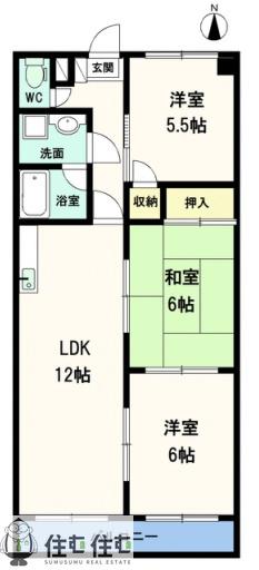 サンライフ梅坪(3LDK/2階)の間取り写真