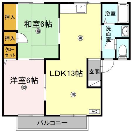 セジュールKEI A/B棟 B(2LDK/1階)の間取り写真