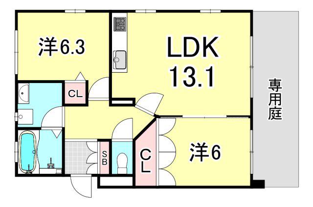 ルクール(2LDK/1階)の間取り写真