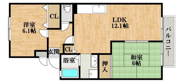 グリーンベル(2LDK/1階)の間取り写真