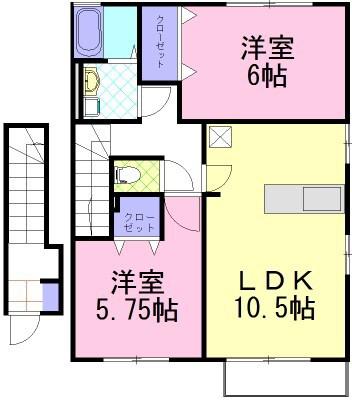 ヴューテラスB(2LDK/2階)の間取り写真
