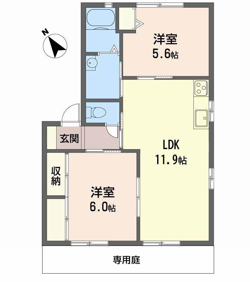 ヴェルジュール別所A棟(2LDK/1階)の間取り写真