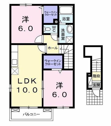 ソレイユ元町 B棟(2LDK/2階)の間取り写真