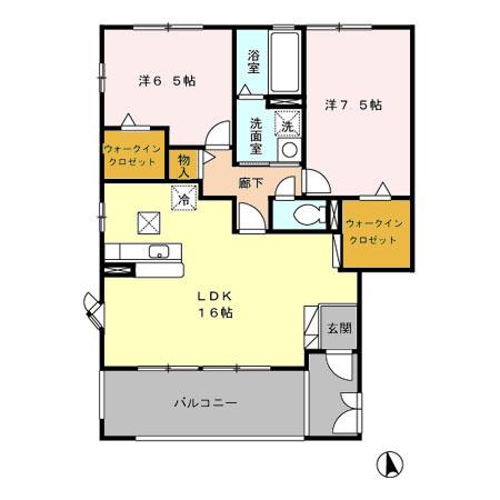 プリズムコート アース(2LDK/1階)の間取り写真