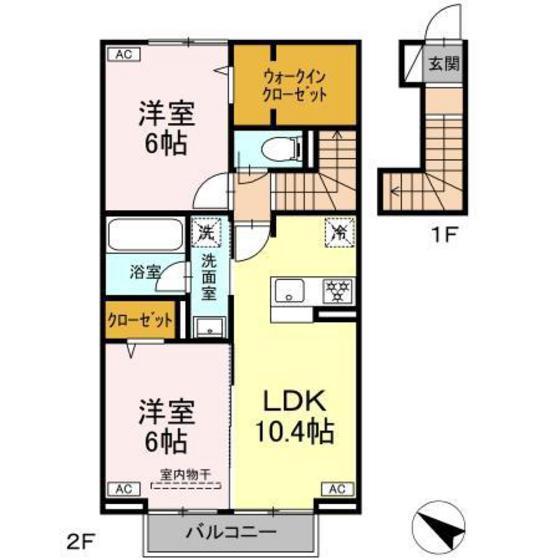 アナシエ富田町(2LDK/2階)の間取り写真
