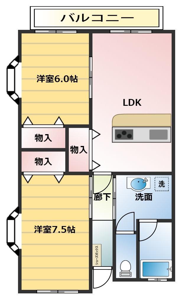 グレイス光が丘(2LDK/2階)の間取り写真