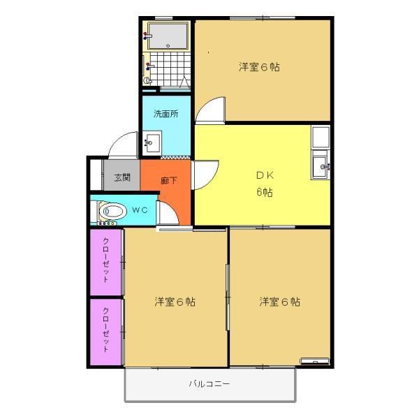 ウインドワード(3DK/1階)の間取り写真
