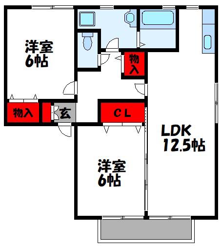 ハイカムール・リシェス(2LDK/2階)の間取り写真