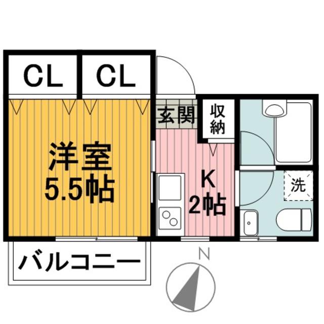 フェニックスB棟(1K/2階)の間取り写真