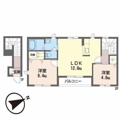 シャーメゾン ジェルメ B棟(2LDK/2階)の間取り写真