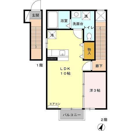 セジュールギフト(1LDK/2階)の間取り写真