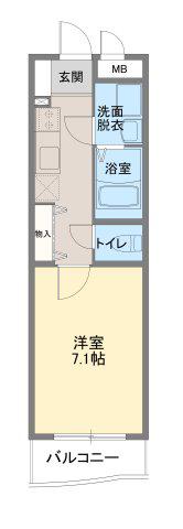 ブルーミング県央(1K/2階)の間取り写真