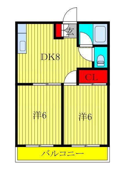 シャインハイツ西都賀(2DK/2階)の間取り写真