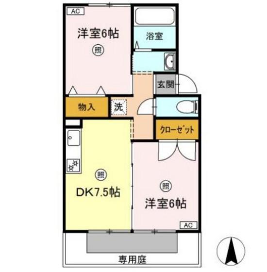 ファミール桃の郷A棟(2DK/1階)の間取り写真