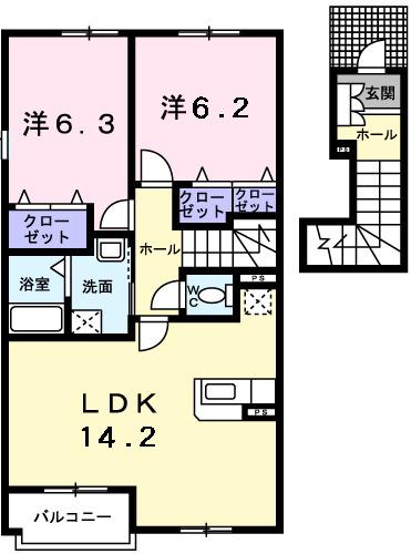 ベルソレイユ(2LDK/2階)の間取り写真
