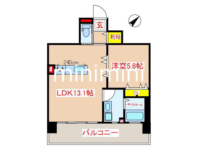 ISORA(1LDK/9階)の間取り写真