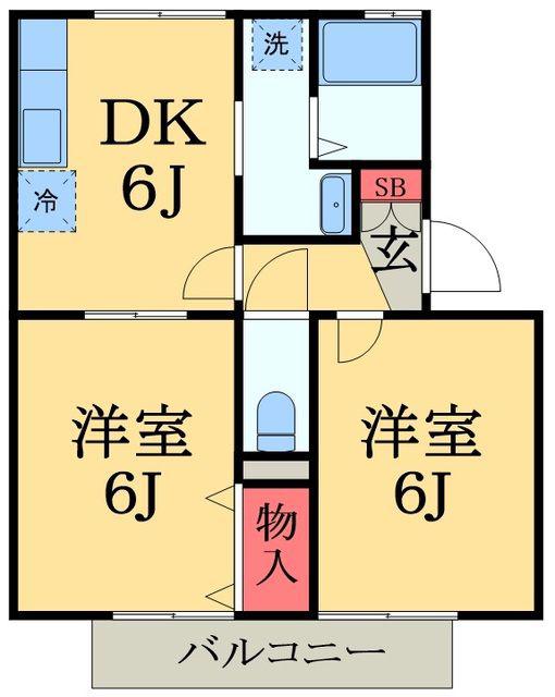 ツインハーモニーB(2DK/2階)の間取り写真